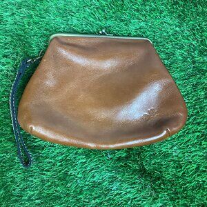 Patricia Nash Savena Tan Leather Kiss Lock Wristlet Bag Coin Purse